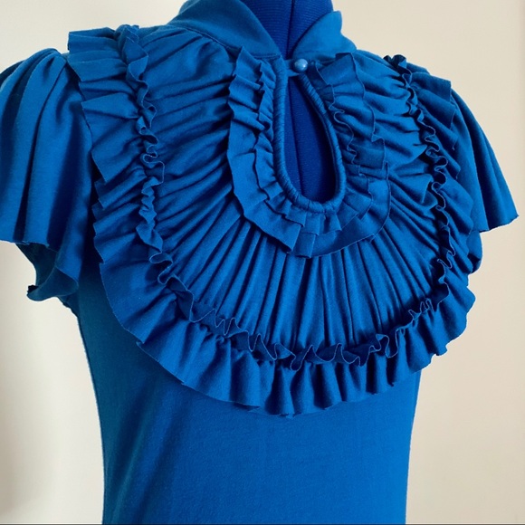 Willi Smith Teal Bib Ruffle Blouse S - Picture 1 of 5